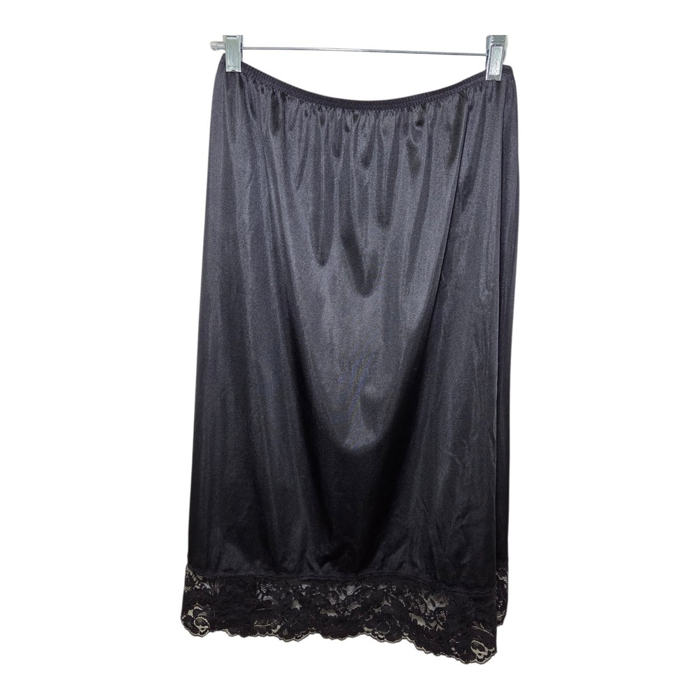 Vtg Vassarette Black Half Slip Skirt Lace‎ Hem Nylon Size XL Coquette Balletcore